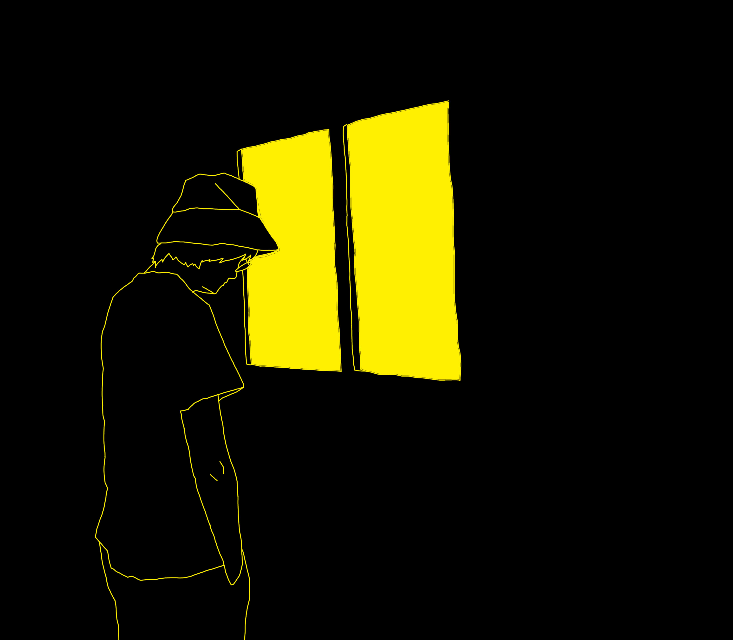 Graphic artwork with a yellow window